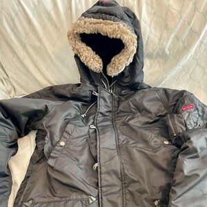 Toy Machine Black and Red lined fur hood parka.